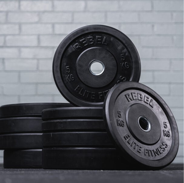 REBEL Black Rubber Bumper Weight Plates 5kg Stubby