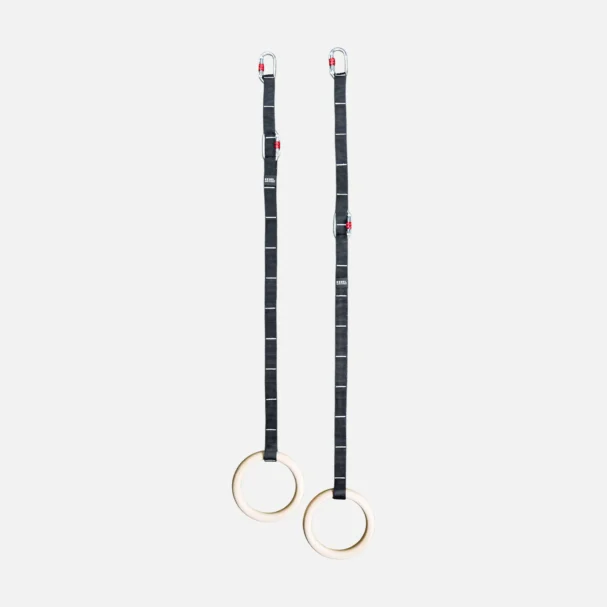 REBEL Wooden Gymnastic Rings 32mm with Carabiner Attachments