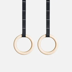REBEL Wooden Gymnastic Rings 32mm with Carabiner Attachments