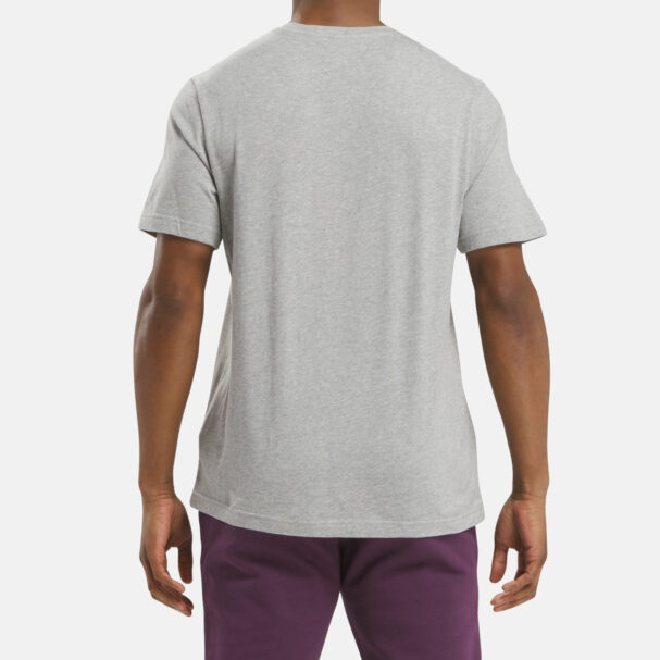 Reebok Men's Vector Stacked Logo T-Shirt Grey and Midnight Plum