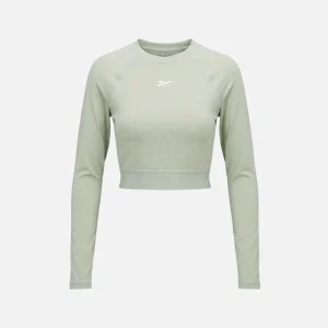 Reebok Women's ID Train Cutout Long Sleeve Cropped T-Shirt Hazy Green