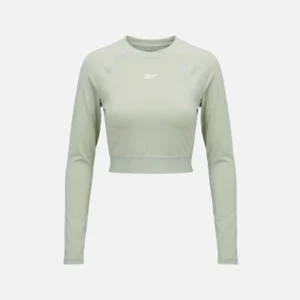 Reebok Women's ID Train Cutout Long Sleeve Cropped T-Shirt Hazy Green